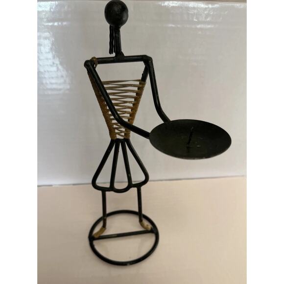 Laurdis Lonberg~Rattan~Metal Woman / Man Raffia Candleholder Vintage 80’s/90�� - Picture 1 of 7